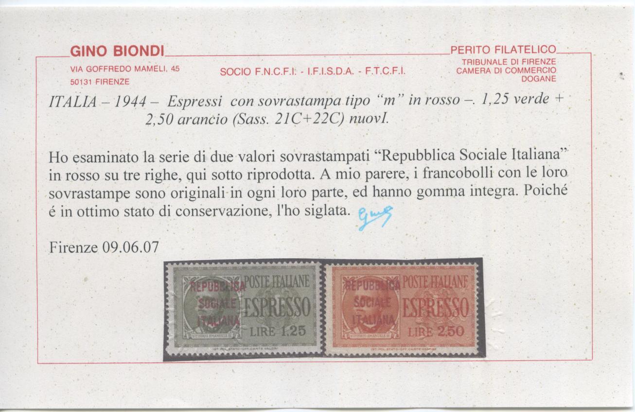 Scansione lotto: RSI E LUOGOTENENZA 1944 ESPR. N.21C/22C **  CERT.