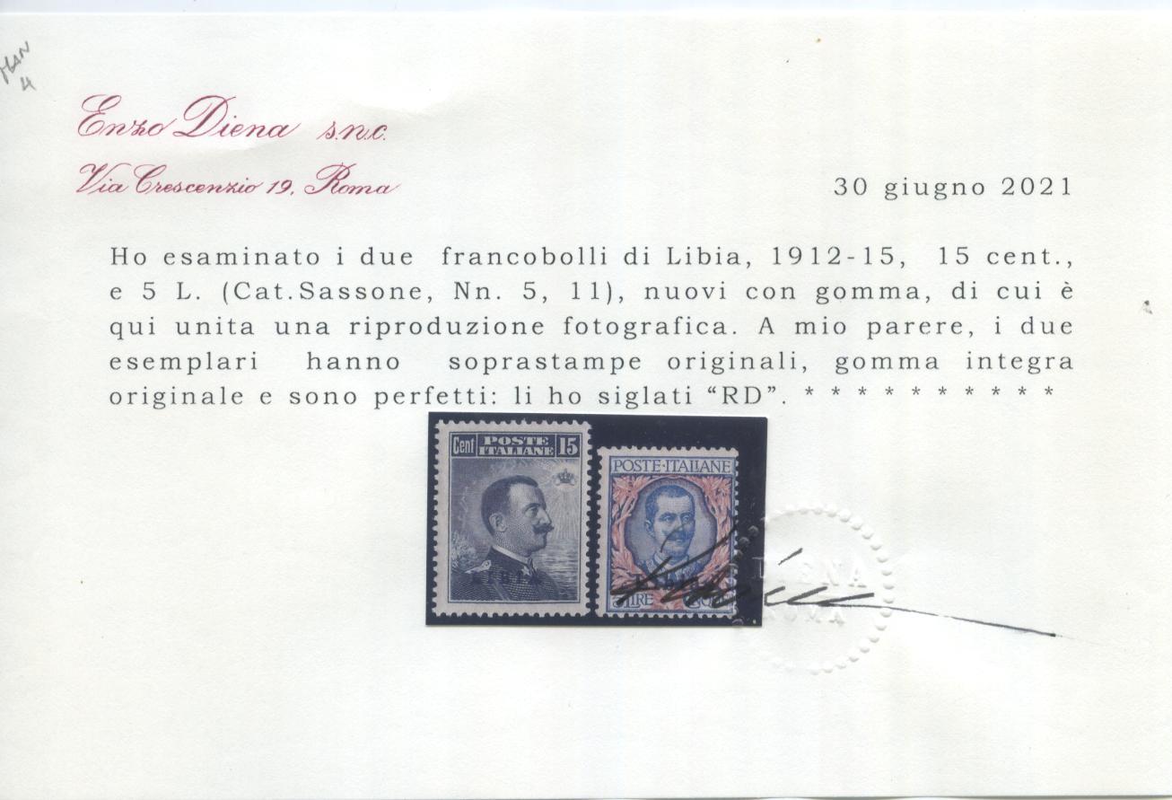 Scansione lotto: COLONIE LIBIA 1912/5 SOVR. 12V. 7 **  CERT.