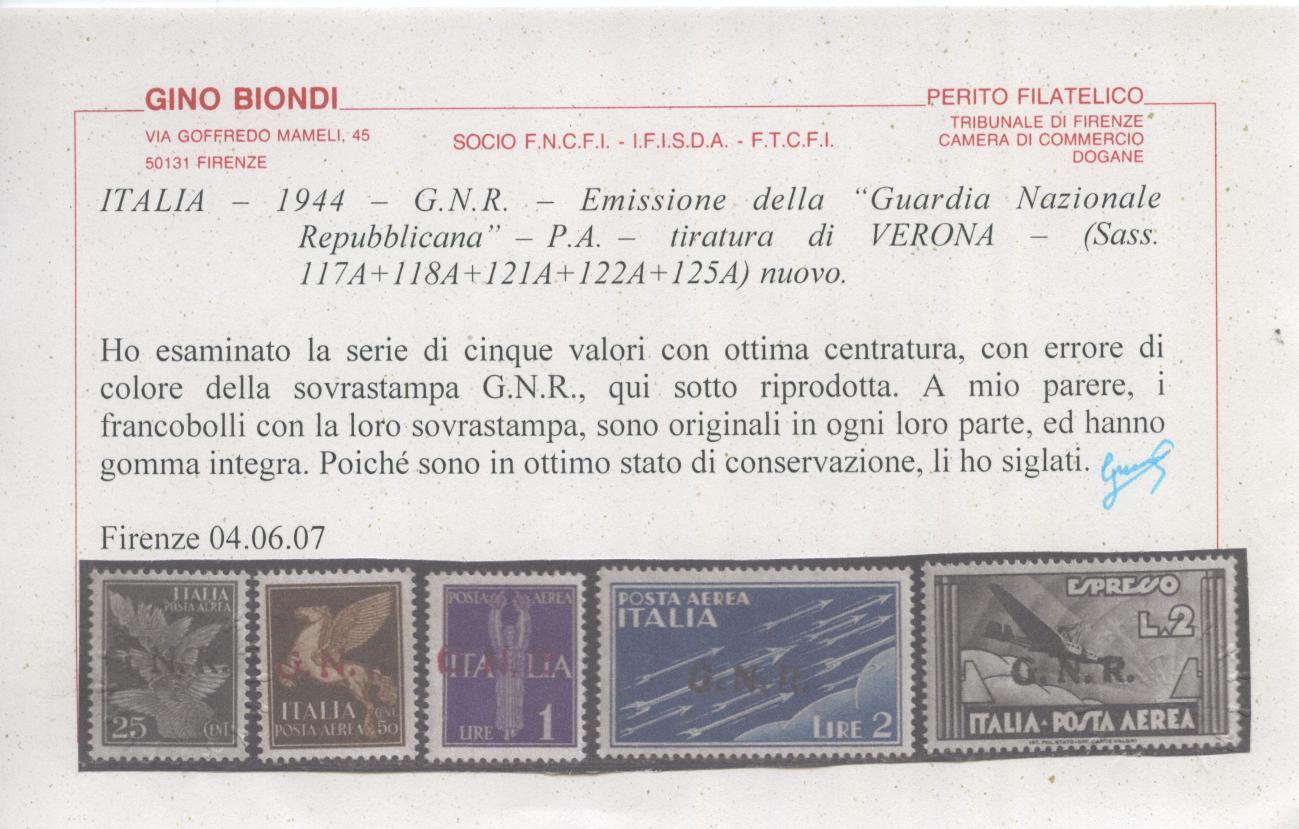 Scansione lotto: RSI E LUOGOTENENZA 1944 P.A. 5V. ERRORE 2 **  CERT.