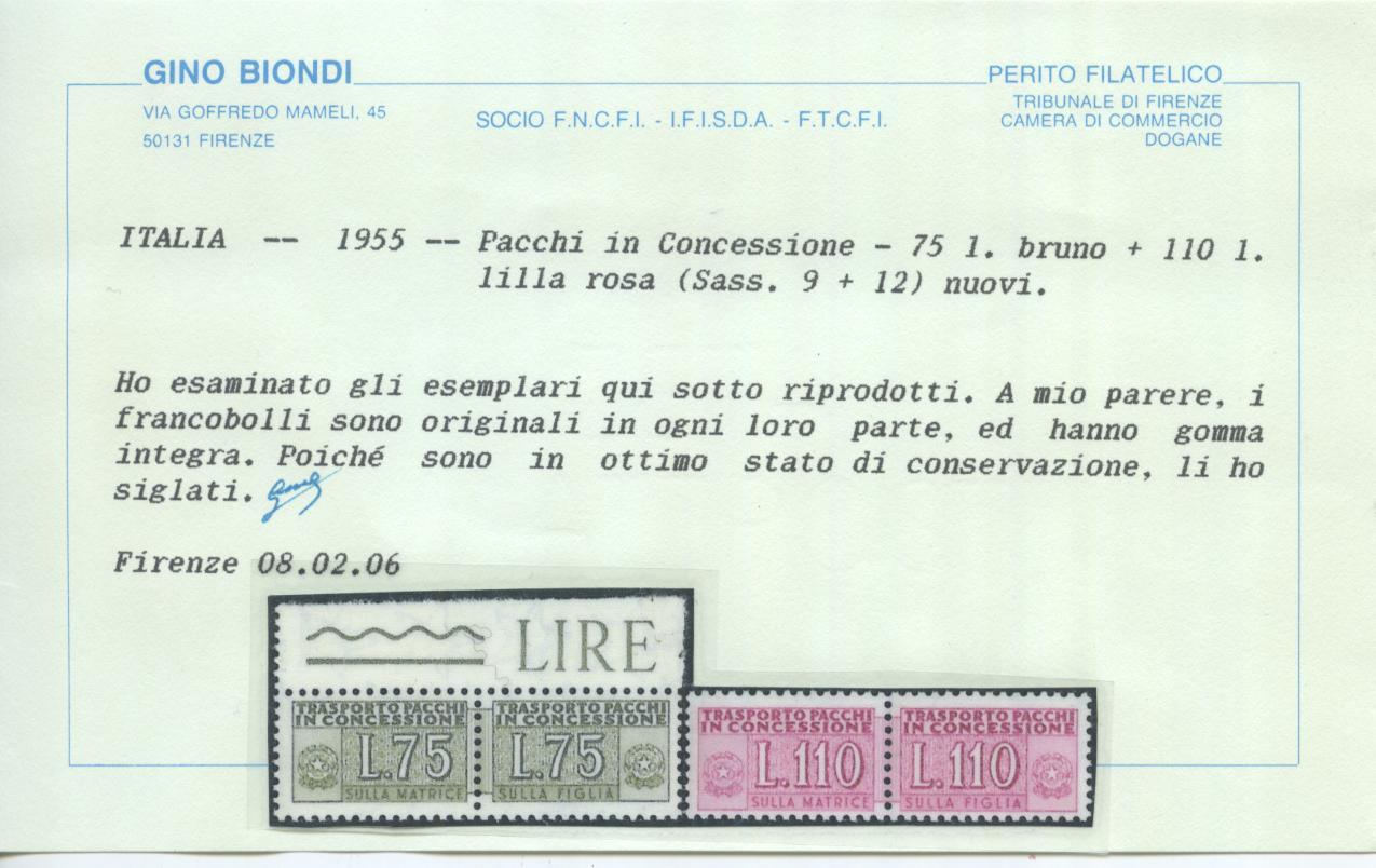Scansione lotto: REPUBBLICA 1955 CONCESSIONE L.75 E L.110 ** LUSSO CERT.