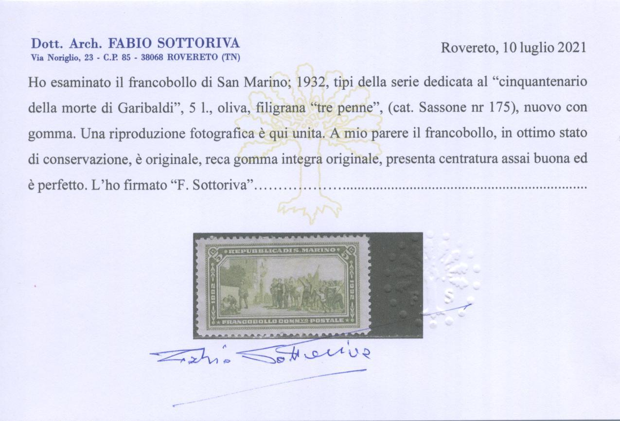 Scansione lotto: SAN MARINO 1932 GARIBALDI 8V. ** CENTRATO CERT.