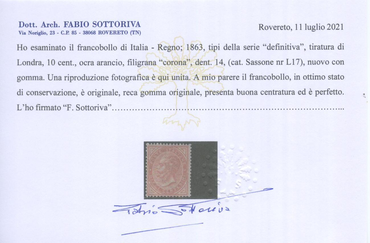 Scansione lotto: REGNO 1863 10C. LONDRA 2 *  CERT.