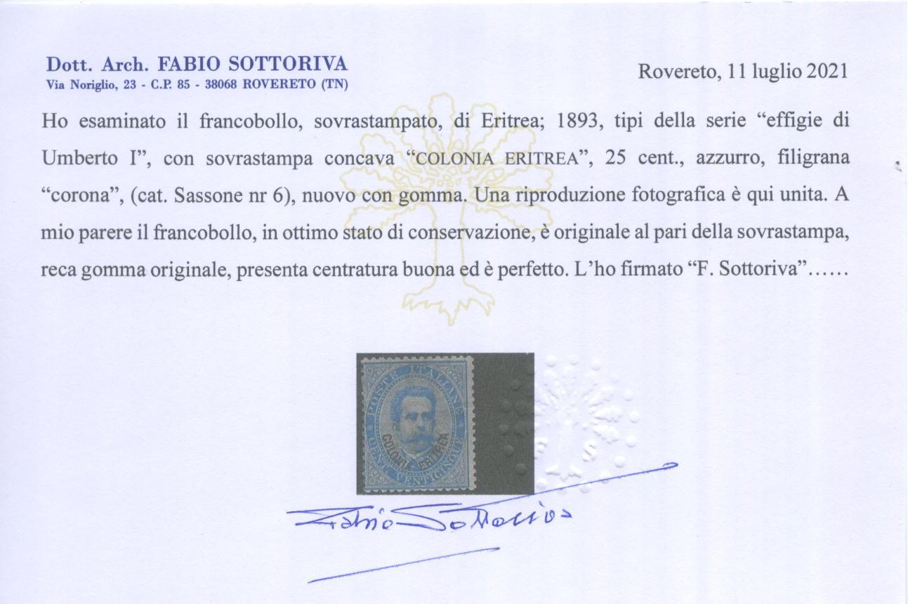 Scansione lotto: COLONIE ERITREA 1893 C.25 *  CERT.