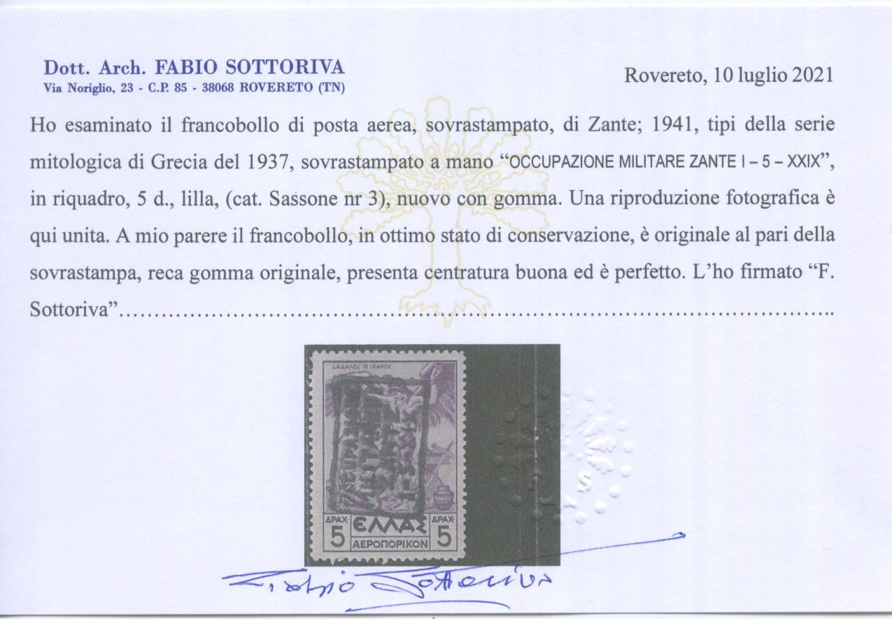 Scansione lotto: OCCUPAZIONI ZANTE 1941 P.A. N.3 *  CERT.