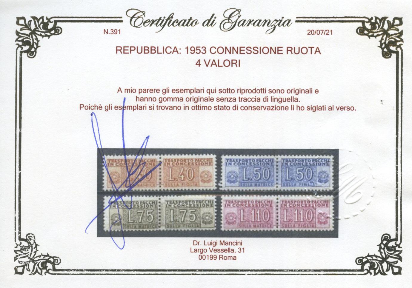 Scansione lotto: REPUBBLICA 1953 CONCESSIONE 4V. 4 ** CENTRATO CERT.