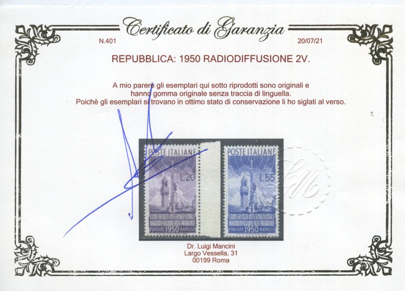 Scansione lotto: REPUBBLICA 1950 ANNATA CPL. 37V. 3 ** LUSSO CERT.