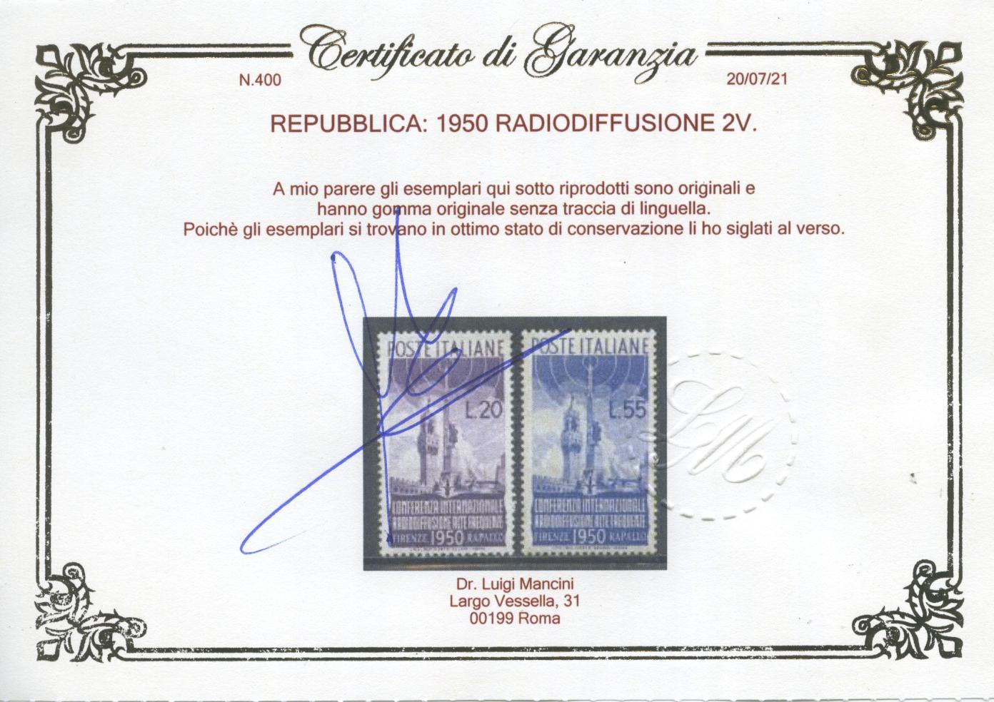 Scansione lotto: REPUBBLICA 1950 ANNATA CPL. 37V. 7 ** LUSSO CERT.