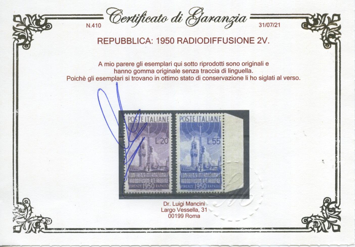 Scansione lotto: REPUBBLICA 1950 ANNATA CPL. 37V. 4 ** LUSSO CERT.