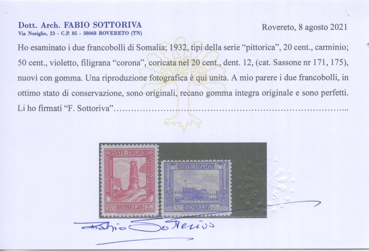 Scansione lotto: COLONIE SOMALIA 1932 PITTORICA 18V. 2 ** CENTRATO CERT.