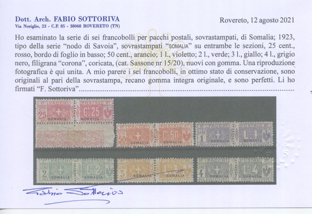 Scansione lotto: COLONIE SOMALIA 1923 PACCHI 6V. 2 ** CENTRATO CERT.