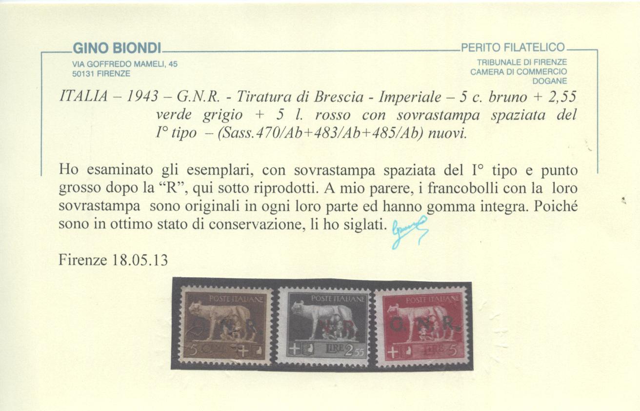 Scansione lotto: RSI E LUOGOTENENZA 1944 SOVR. 3V. SPAZIATE **  CERT.