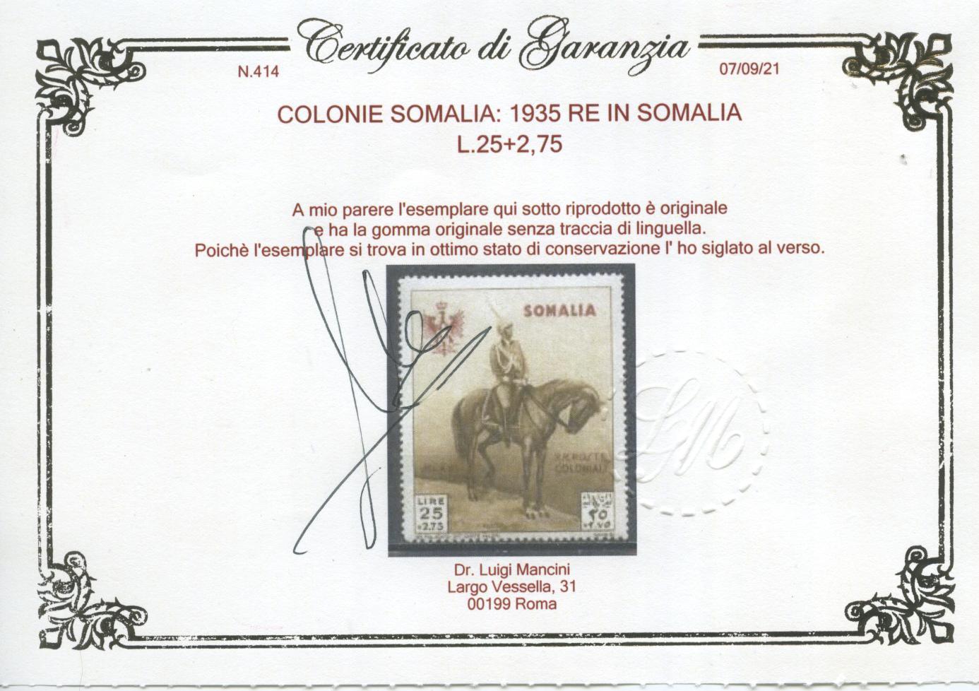 Scansione lotto: COLONIE SOMALIA 1935 RE IN SOMALIA 14V. CENT. **  CERT.