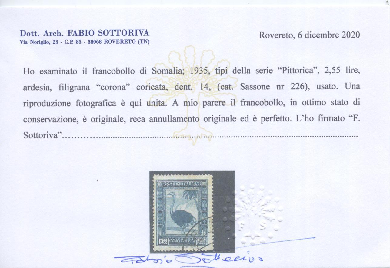 Scansione lotto: COLONIE SOMALIA 1935/8 PITTORICA L.2,55 US.  CERT.