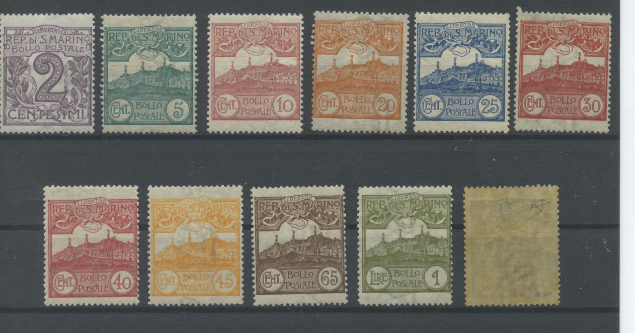 Scansione lotto: SAN MARINO 1903 CIFRA E VEDUTE 11V. 5 **  CERT.