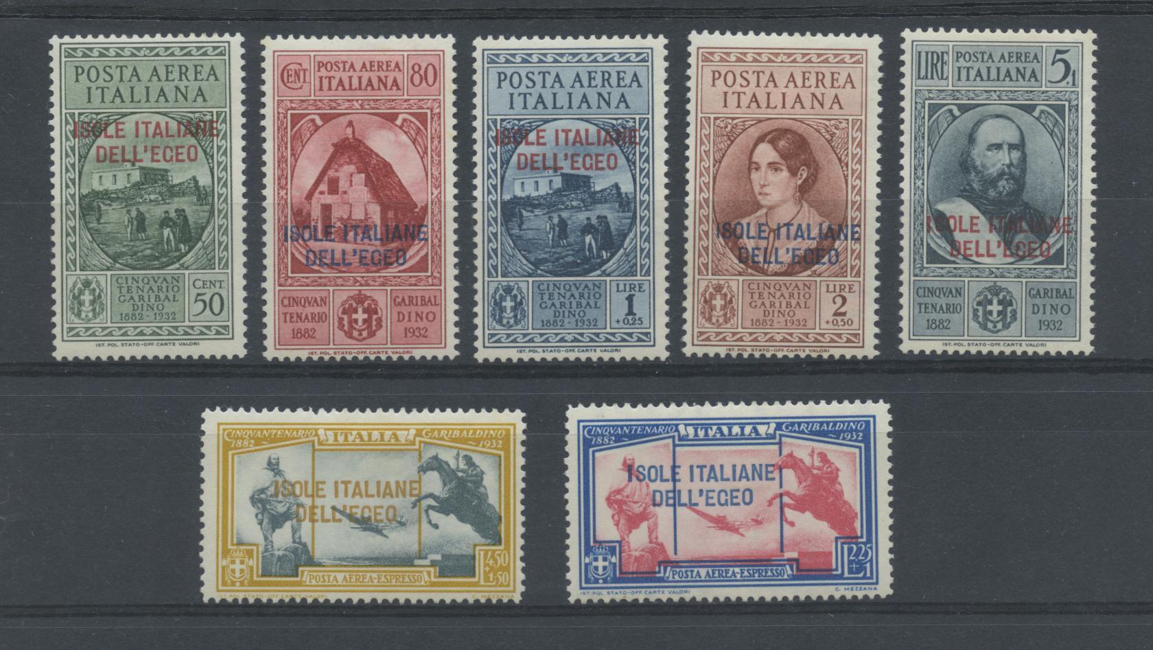 Scansione lotto: COLONIE EGEO 1932 GARIBALDI P.A. 7V. * CENTRATO