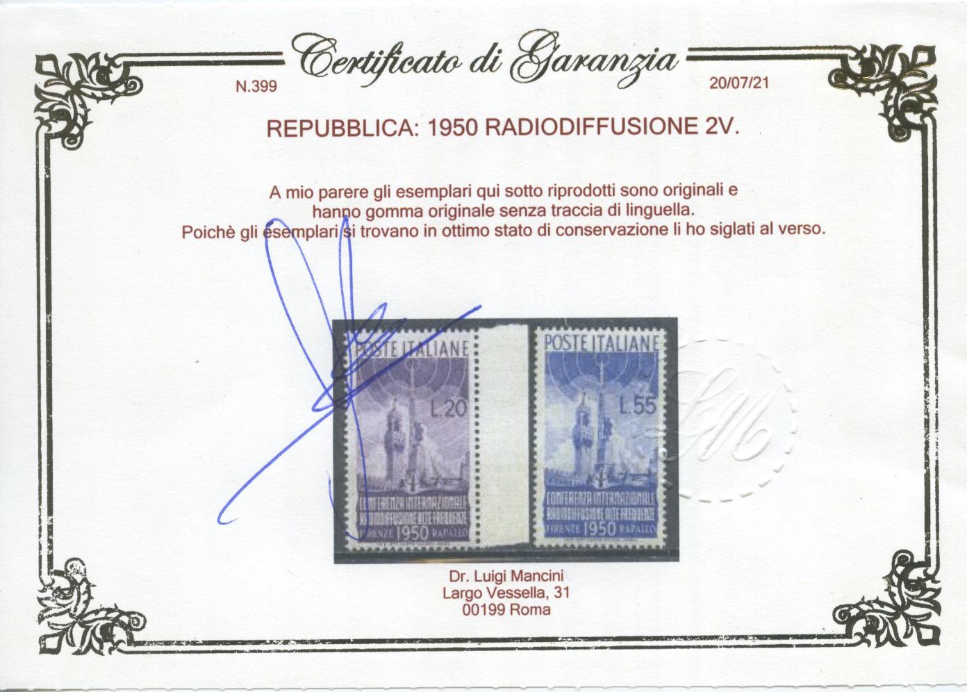 Scansione lotto: REPUBBLICA 1950 ANNATA CPL. 37V. 6 ** LUSSO CERT.