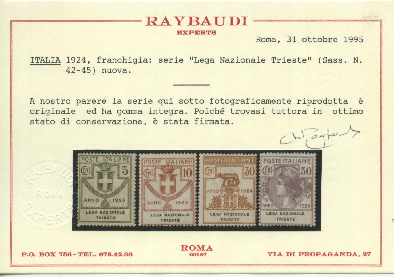 Scansione lotto: REGNO 1924 ENTI L.N.T. 4V. ** CERT.