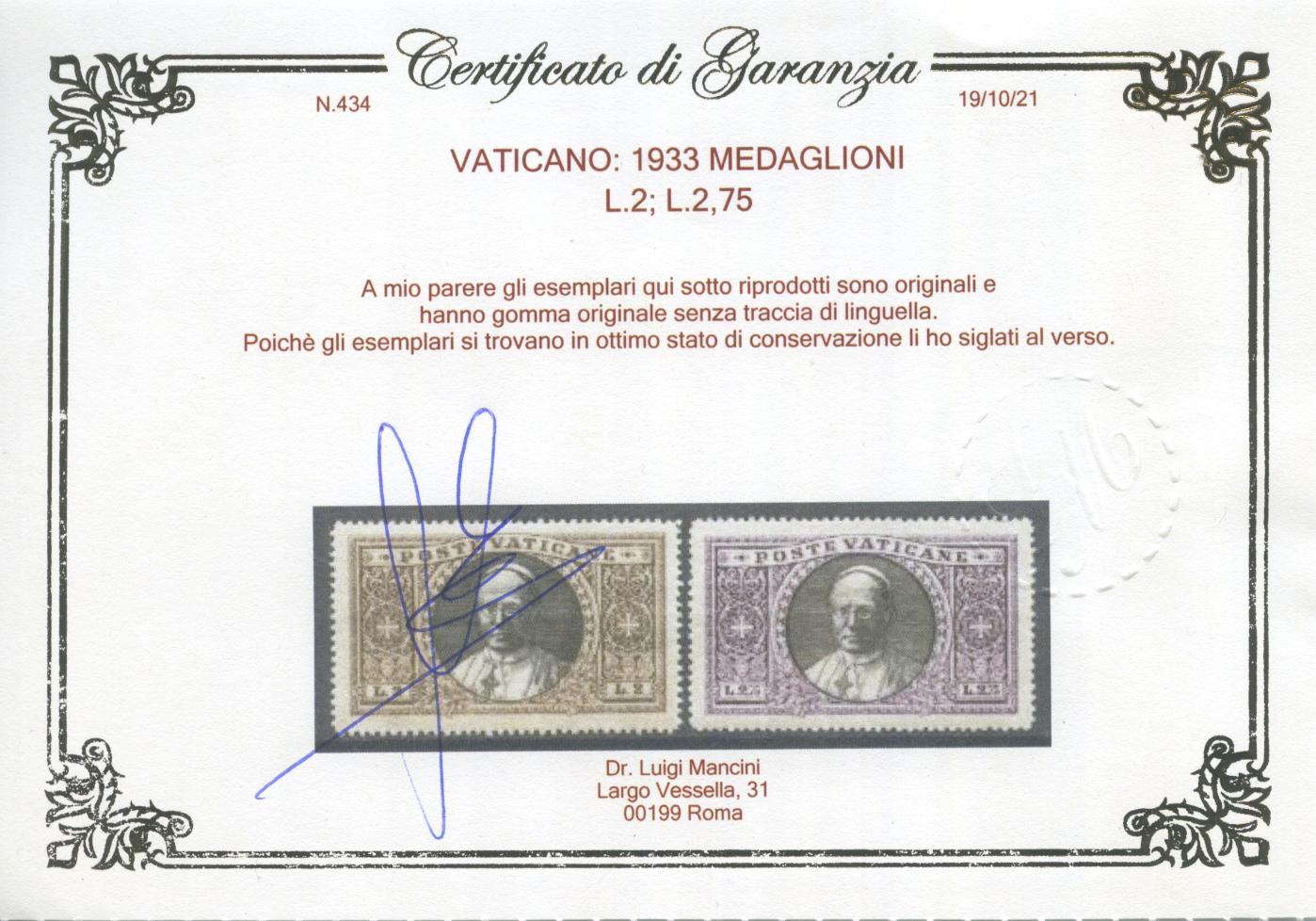 Scansione lotto: VATICANO 1933 MEDAGLIONI 18V. 4 ** LUSSO CERT.