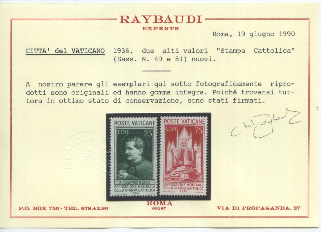 Scansione lotto: VATICANO 1936 STAMPA 8V. ** CENTRATO CERT.