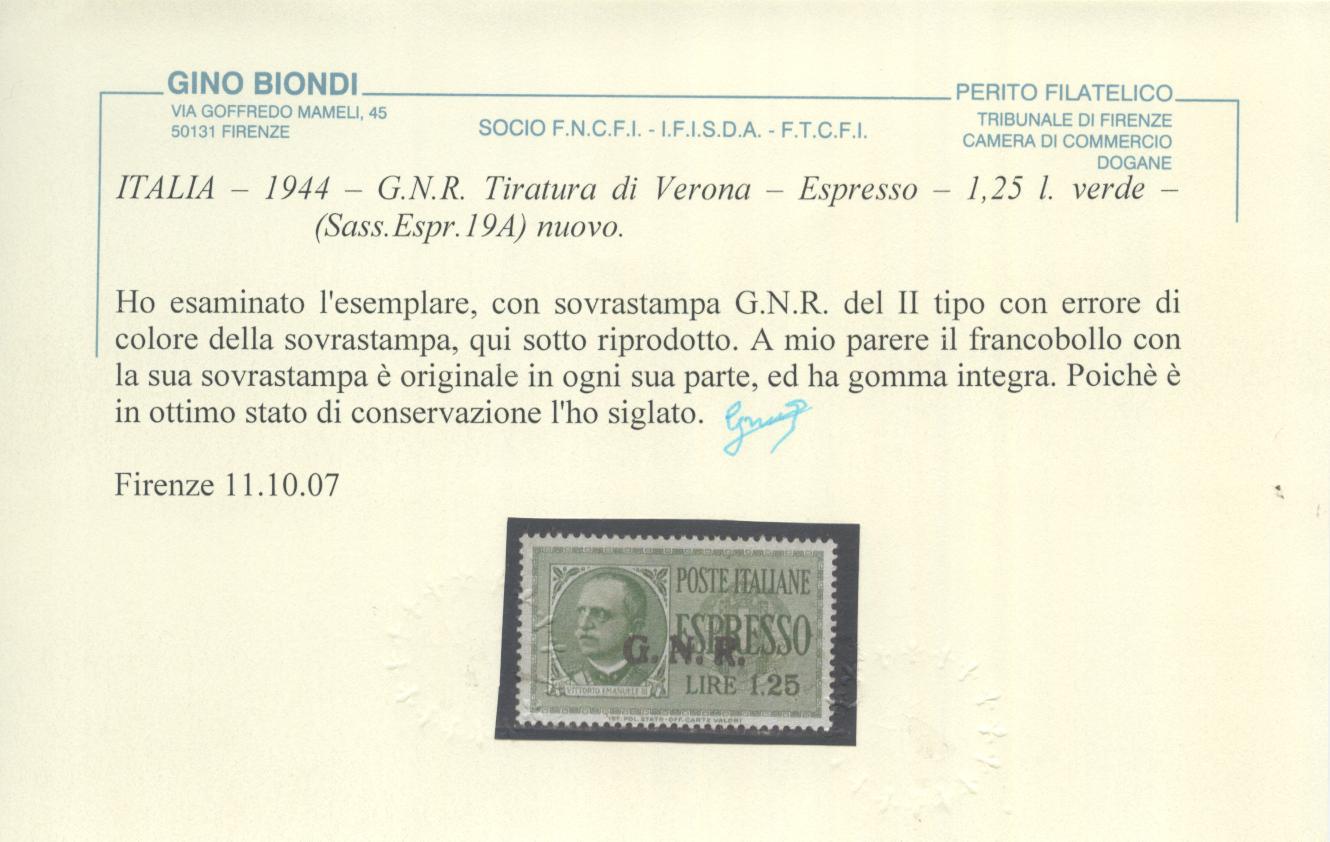 Scansione lotto: RSI E LUOGOTENENZA 1944 ESPRESSO N.19A 2 **  CERT.
