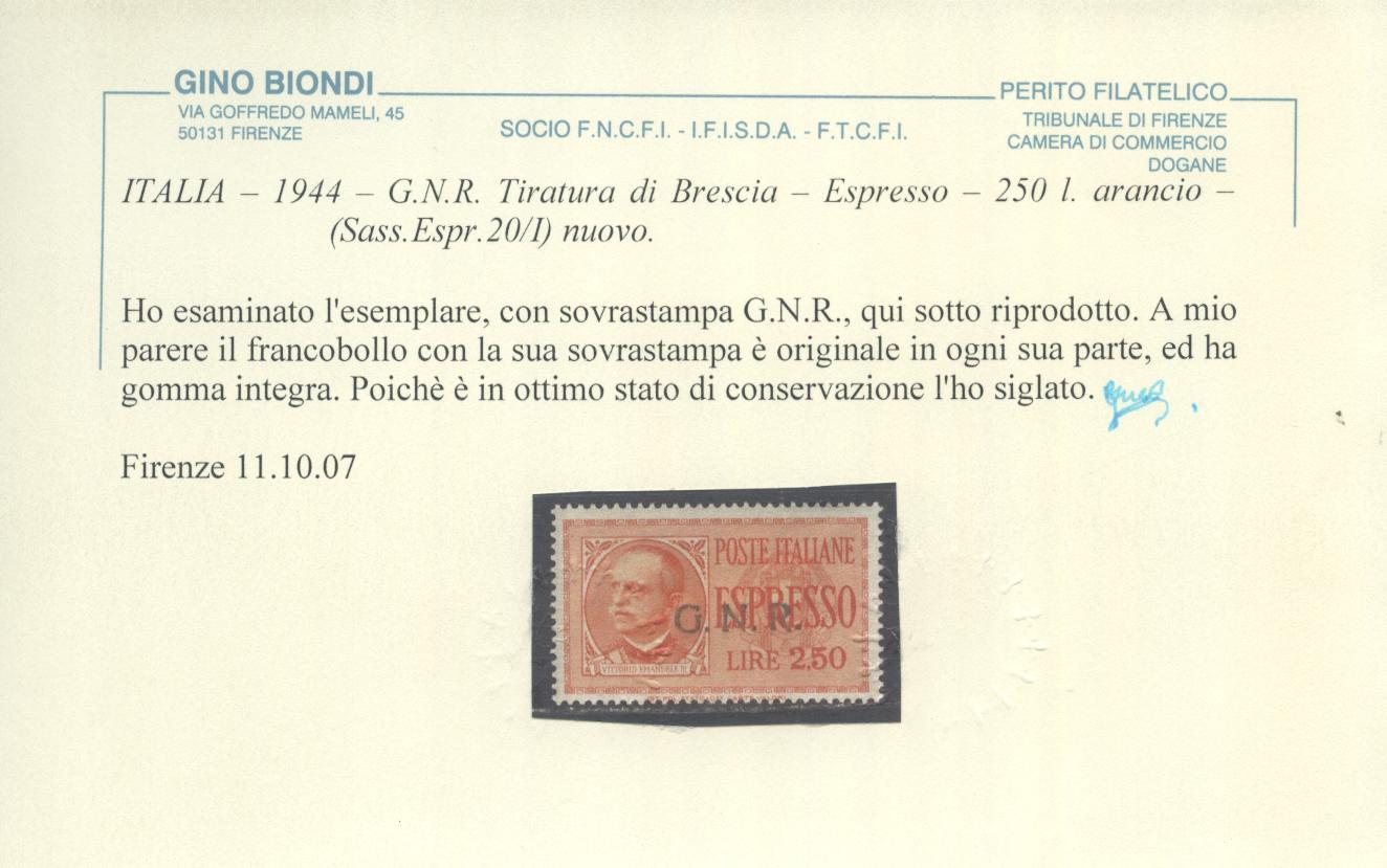 Scansione lotto: RSI E LUOGOTENENZA 1944 EX BRESCIA N.20/I 2 **  CERT.