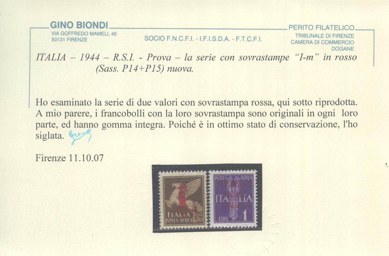 Scansione lotto: RSI E LUOGOTENENZA 1944 P.A. PROVA P14/15 **  CERT.