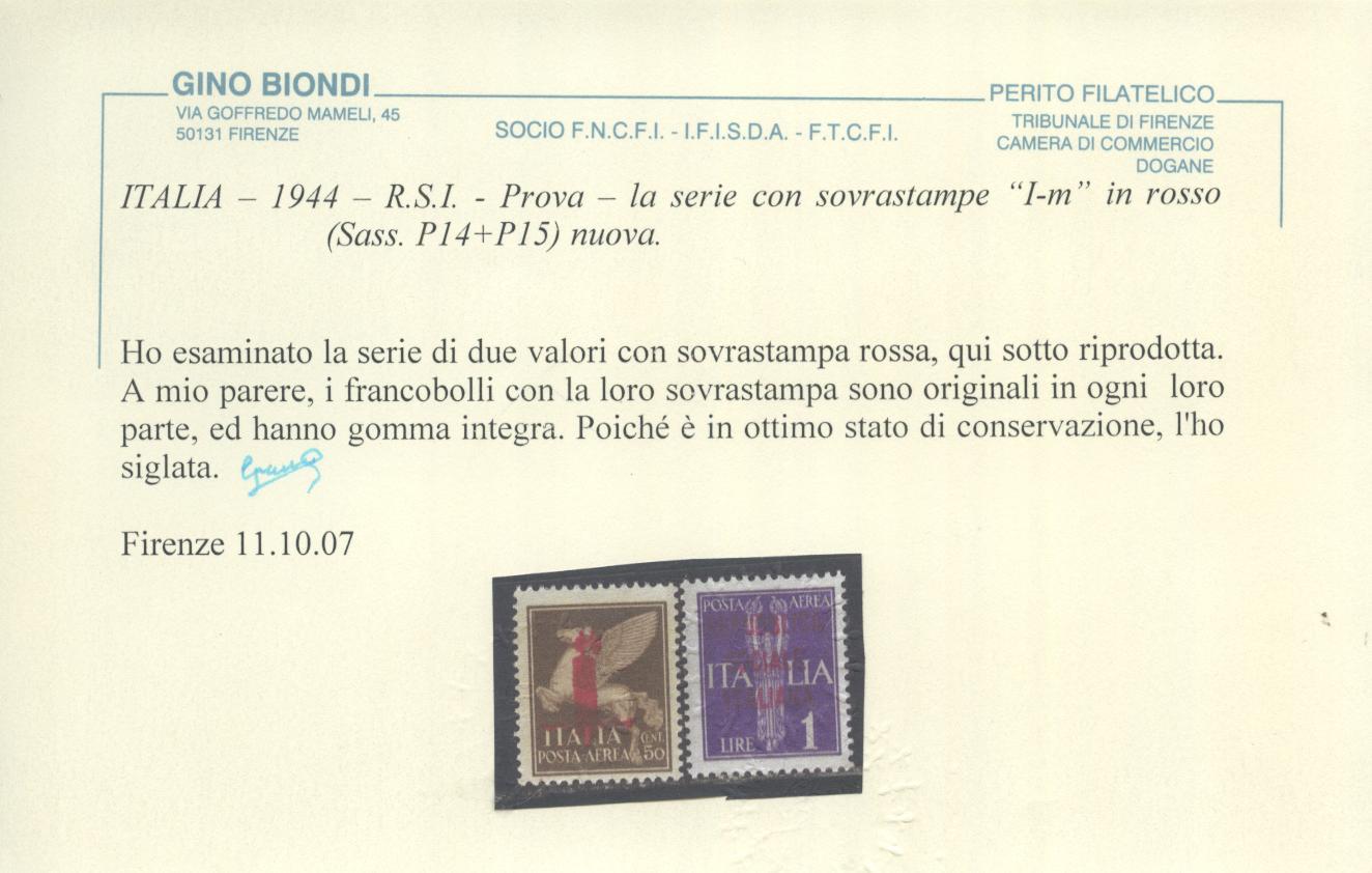 Scansione lotto: RSI E LUOGOTENENZA 1944 P.A. PROVA P14/15 3 **  CERT.