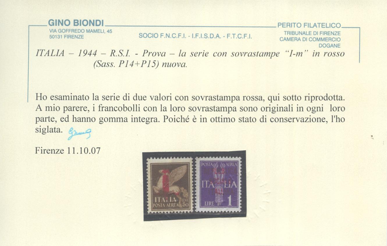 Scansione lotto: RSI E LUOGOTENENZA 1944 P.A. PROVA P14/15 2 **  CERT.