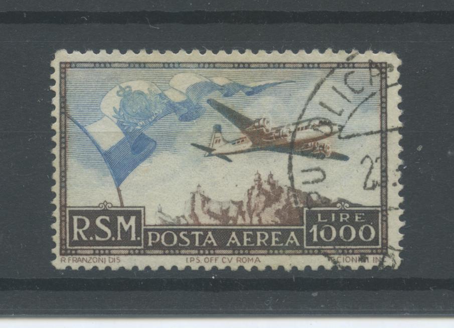 Scansione lotto: SAN MARINO 1951 POSTA AEREA L.1000 US. CENTRATO