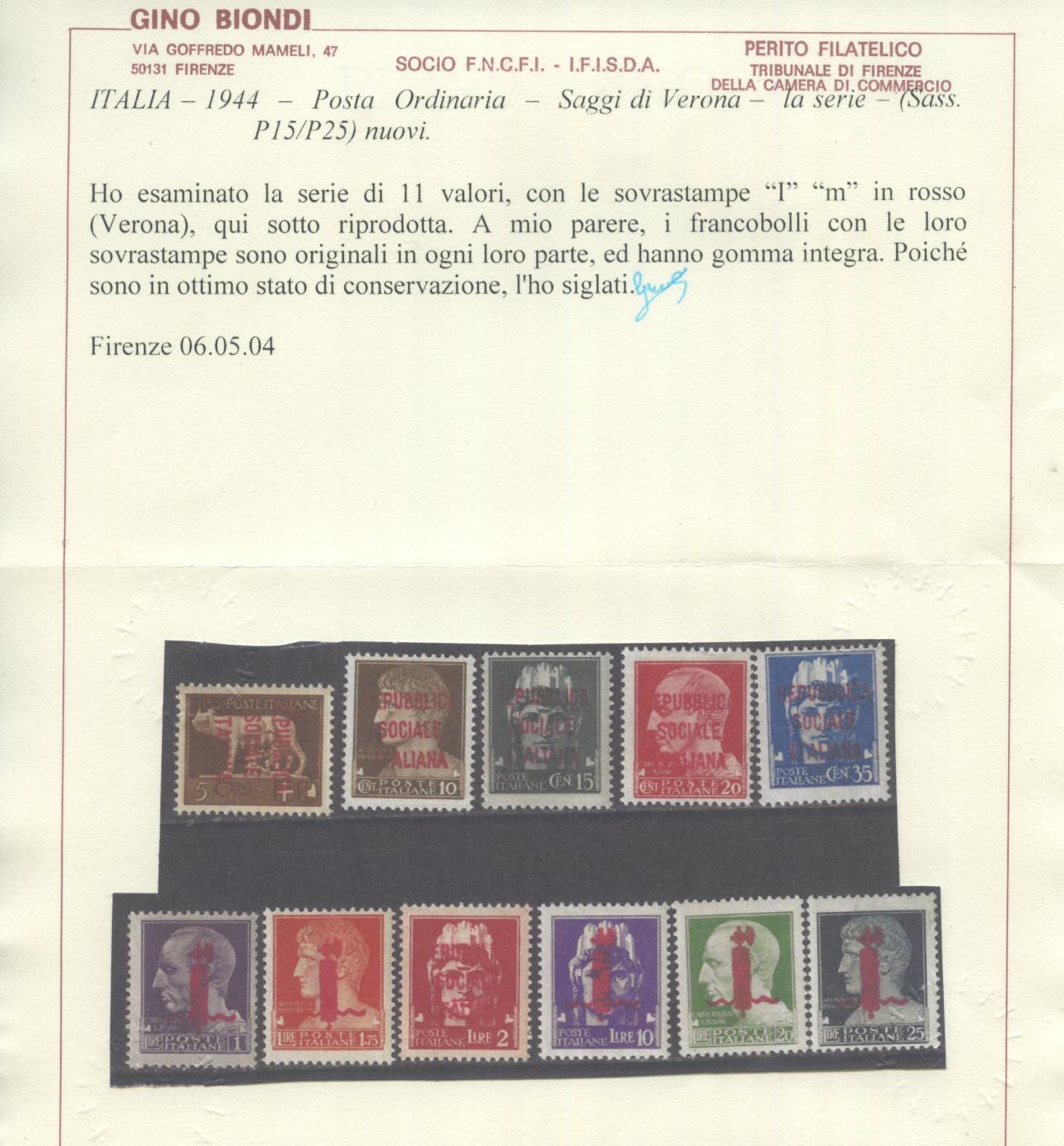 Scansione lotto: RSI E LUOGOTENENZA 1944 SAGGI P15/25 ** CENTRATO CERT.