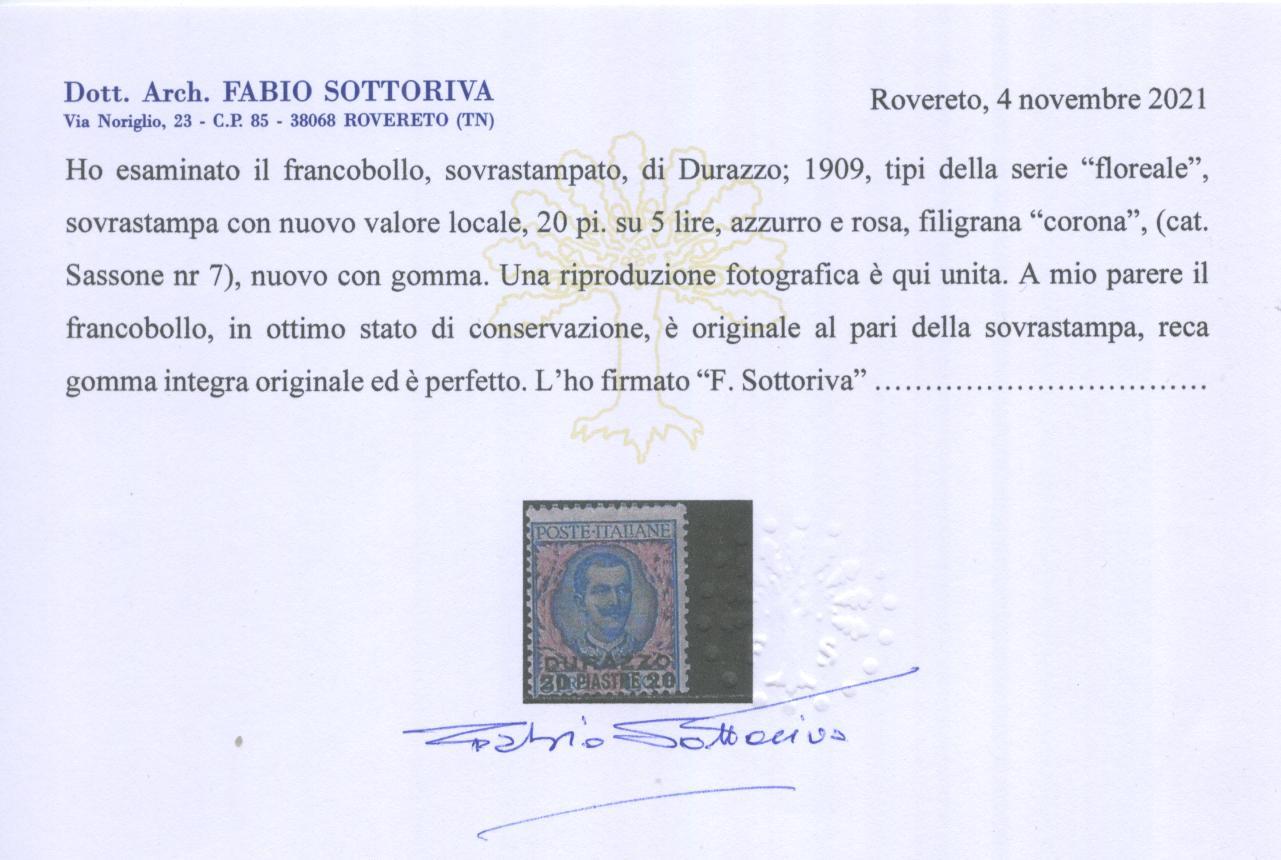 Scansione lotto: OCCUPAZIONI DURAZZO 1909/11 SOVR. 8V. ** CENTRATO CERT.