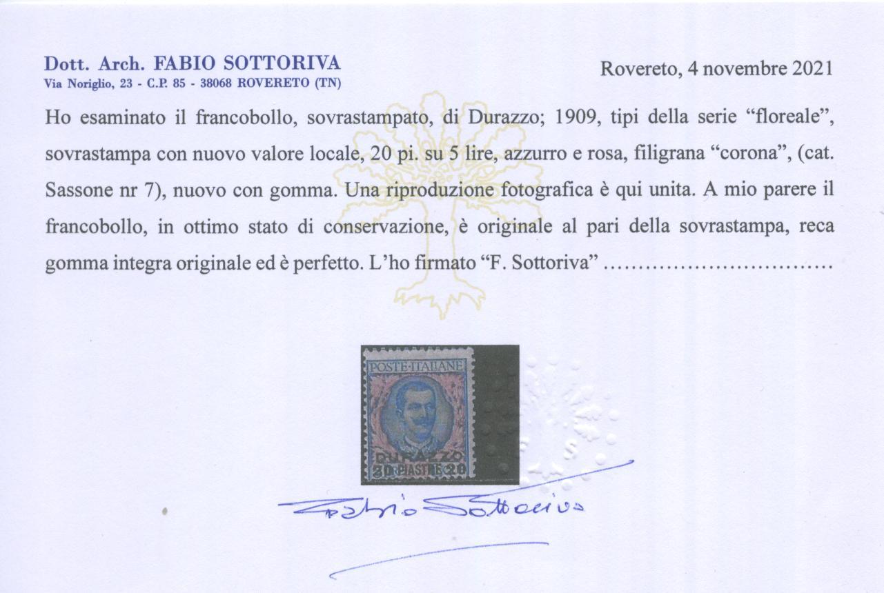 Scansione lotto: OCCUPAZIONI DURAZZO 1909/11 SOVR. 8V. ** CENTRATO CERT.