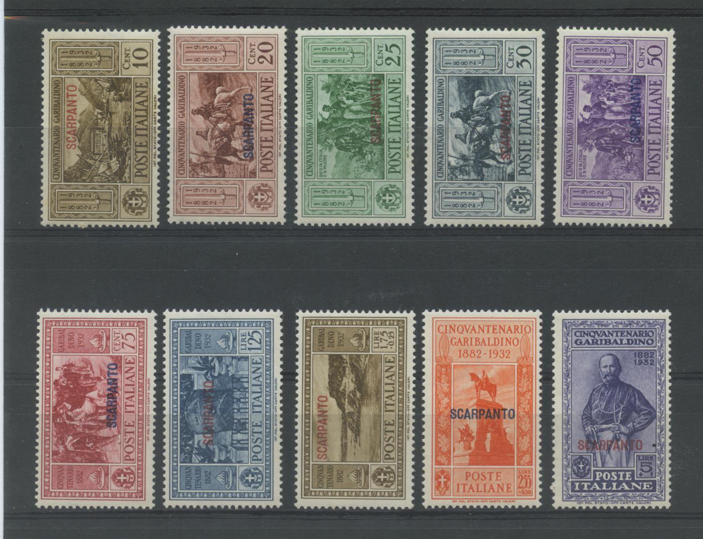 Scansione lotto: COLONIE EGEO 1932 STAMPALIA GARIBALDI 10V. 2 ** LUSSO