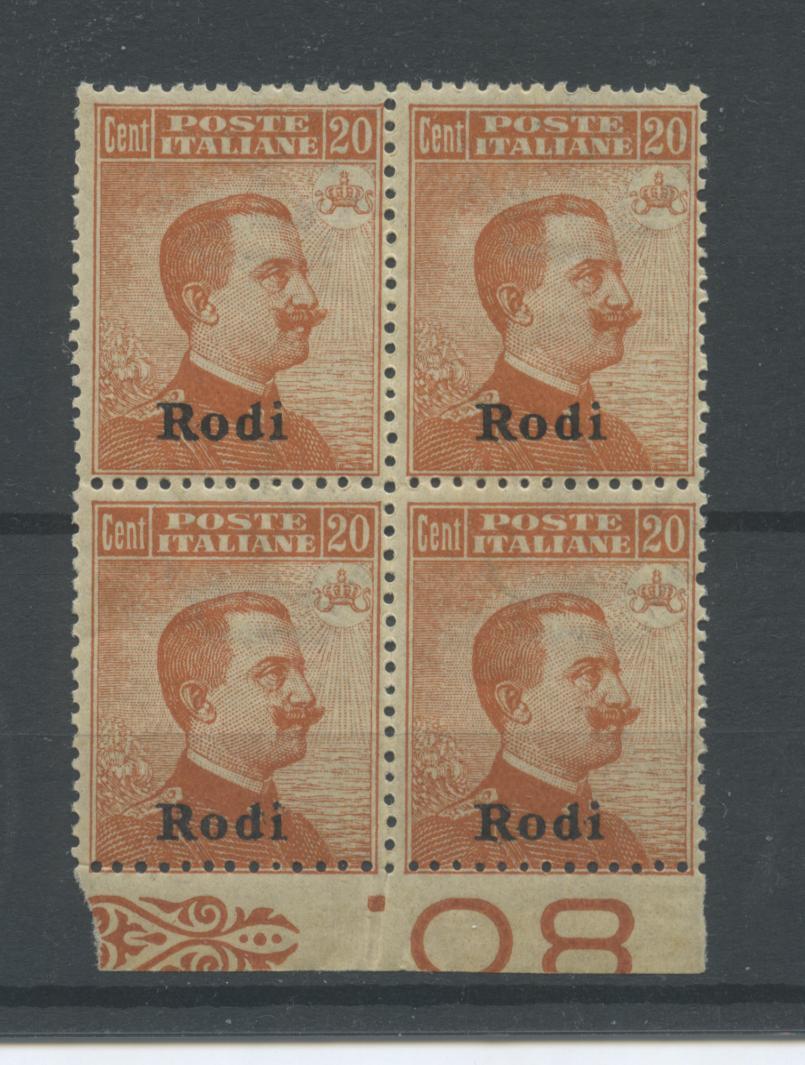 Scansione lotto: COLONIE EGEO 1922 20C. RODI QUARTINA ** LUSSO