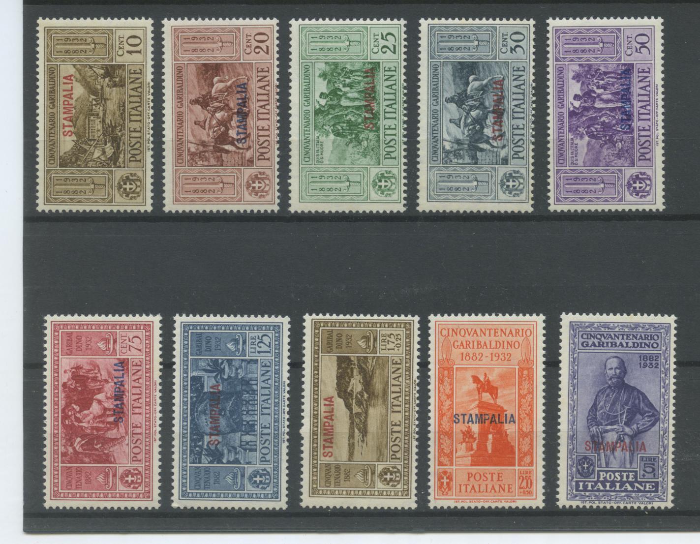 Scansione lotto: COLONIE EGEO 1932 STAMPALIA GARIBALDI 10V. ** CENTRATO