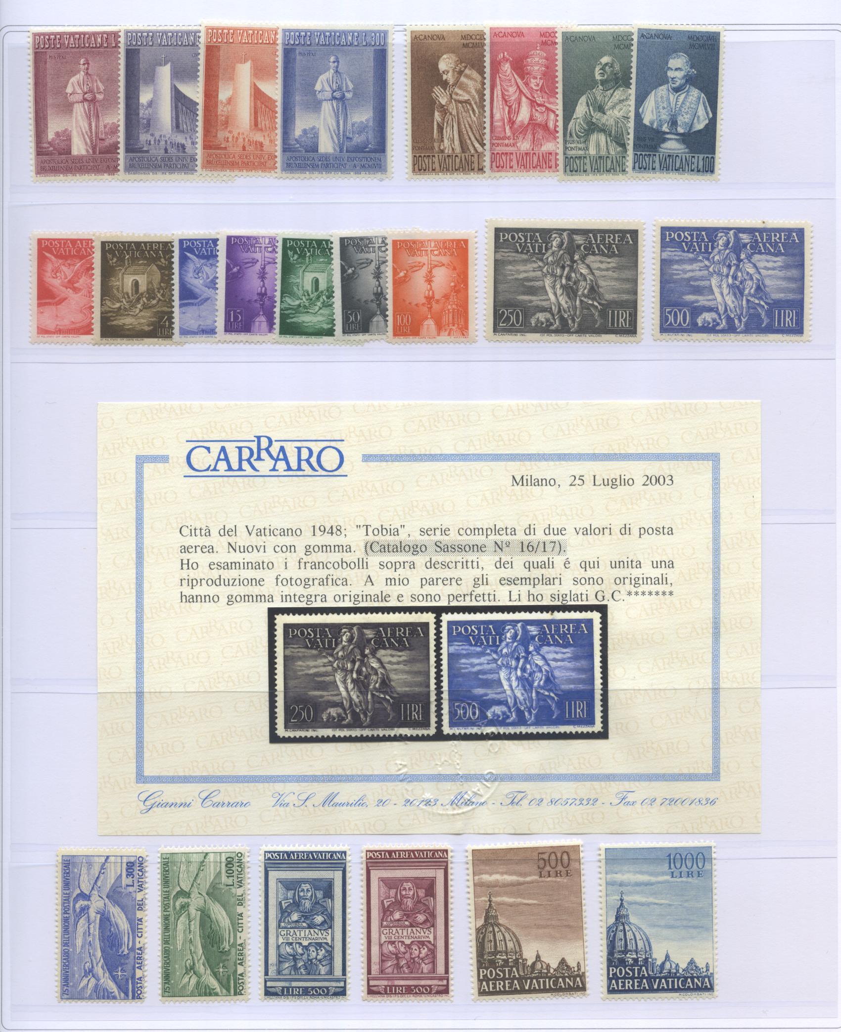 Scansione lotto: VATICANO 1939/58 COLLEZIONE CPL. 3 ** CENTRATO CERT.