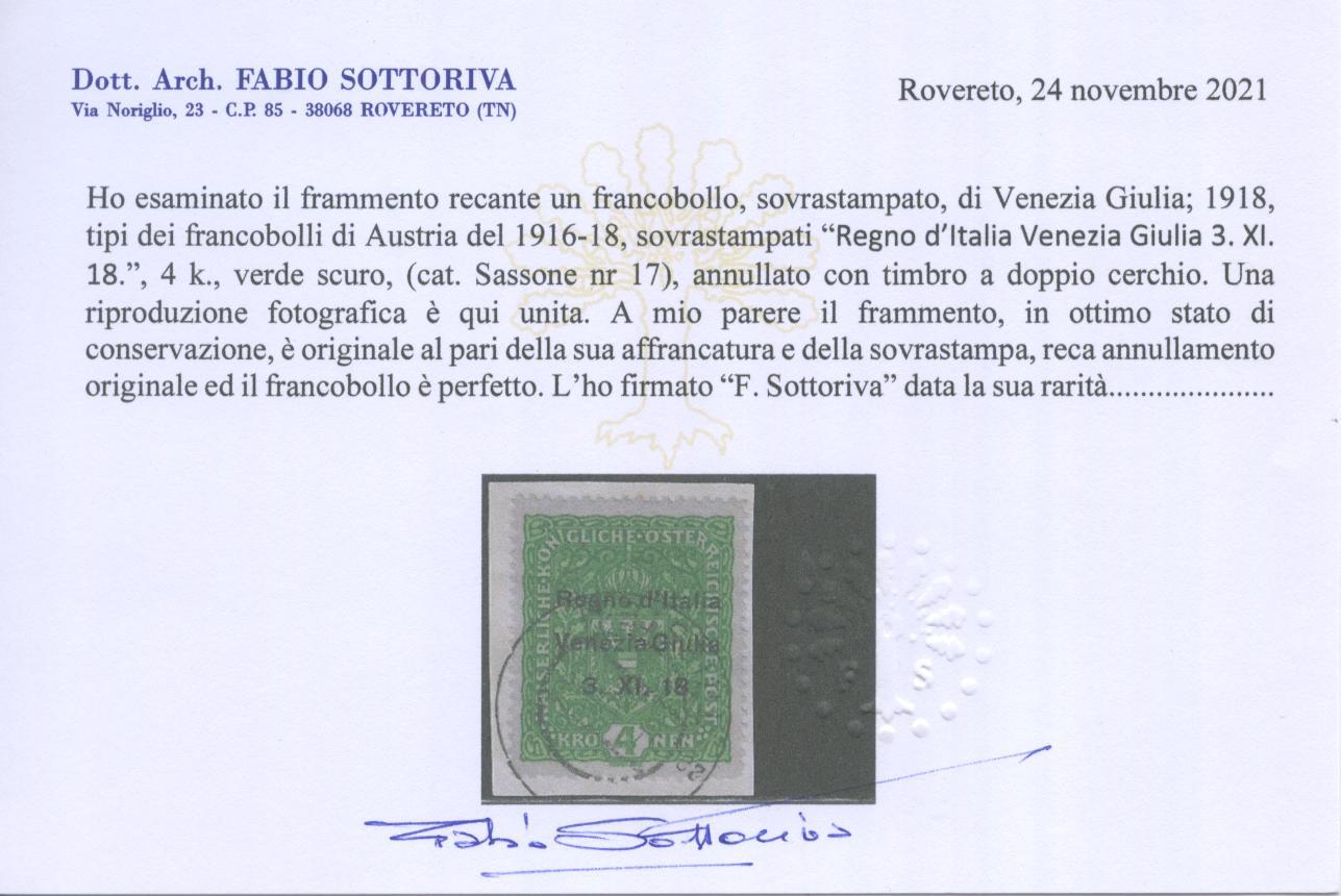 Scansione lotto: OCCUPAZIONI VENEZIA GIULIA 1918 4K 2 CENT. US.  CERT.