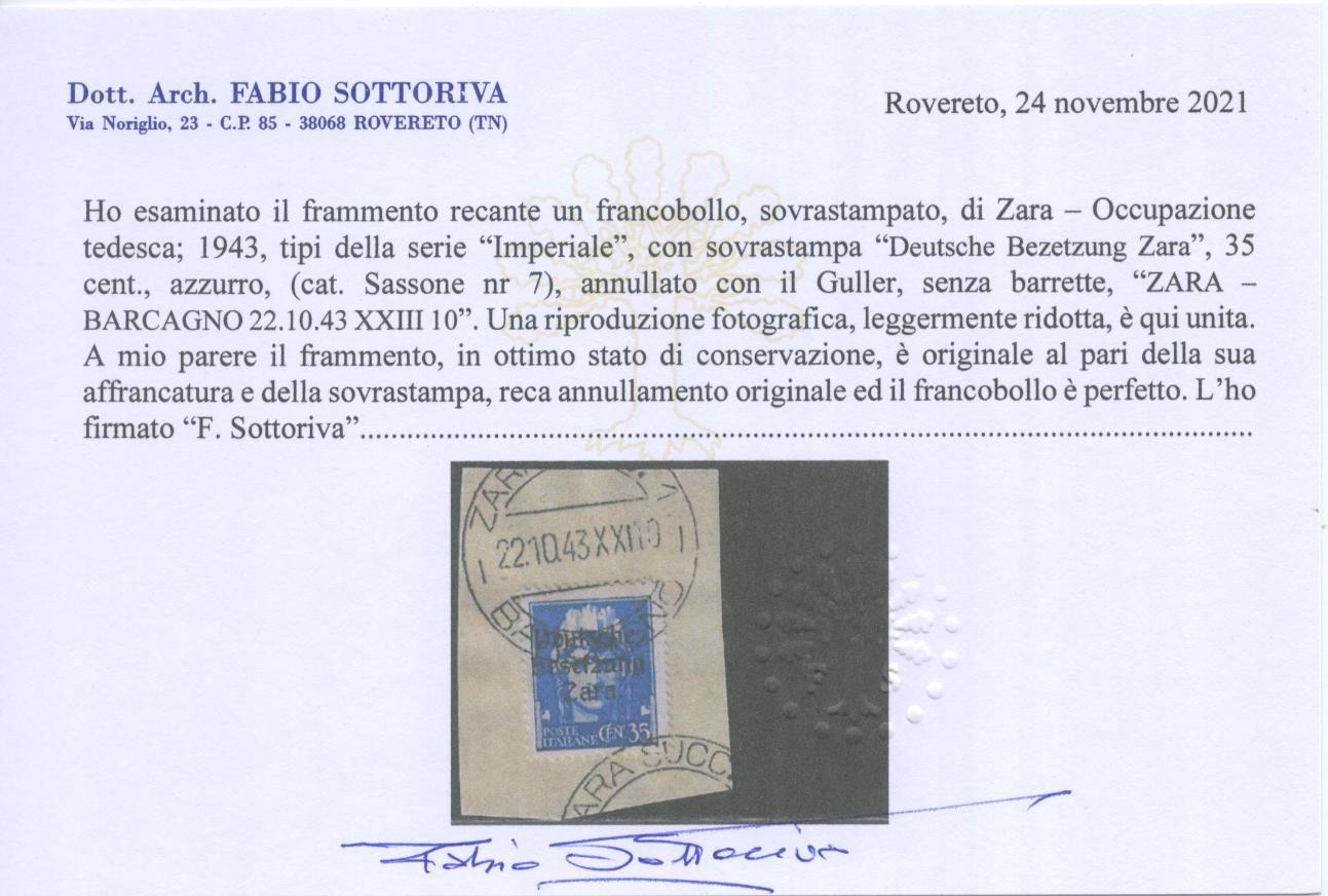 Scansione lotto: OCCUPAZIONI ZARA 1943 C.35 US.  CERT.