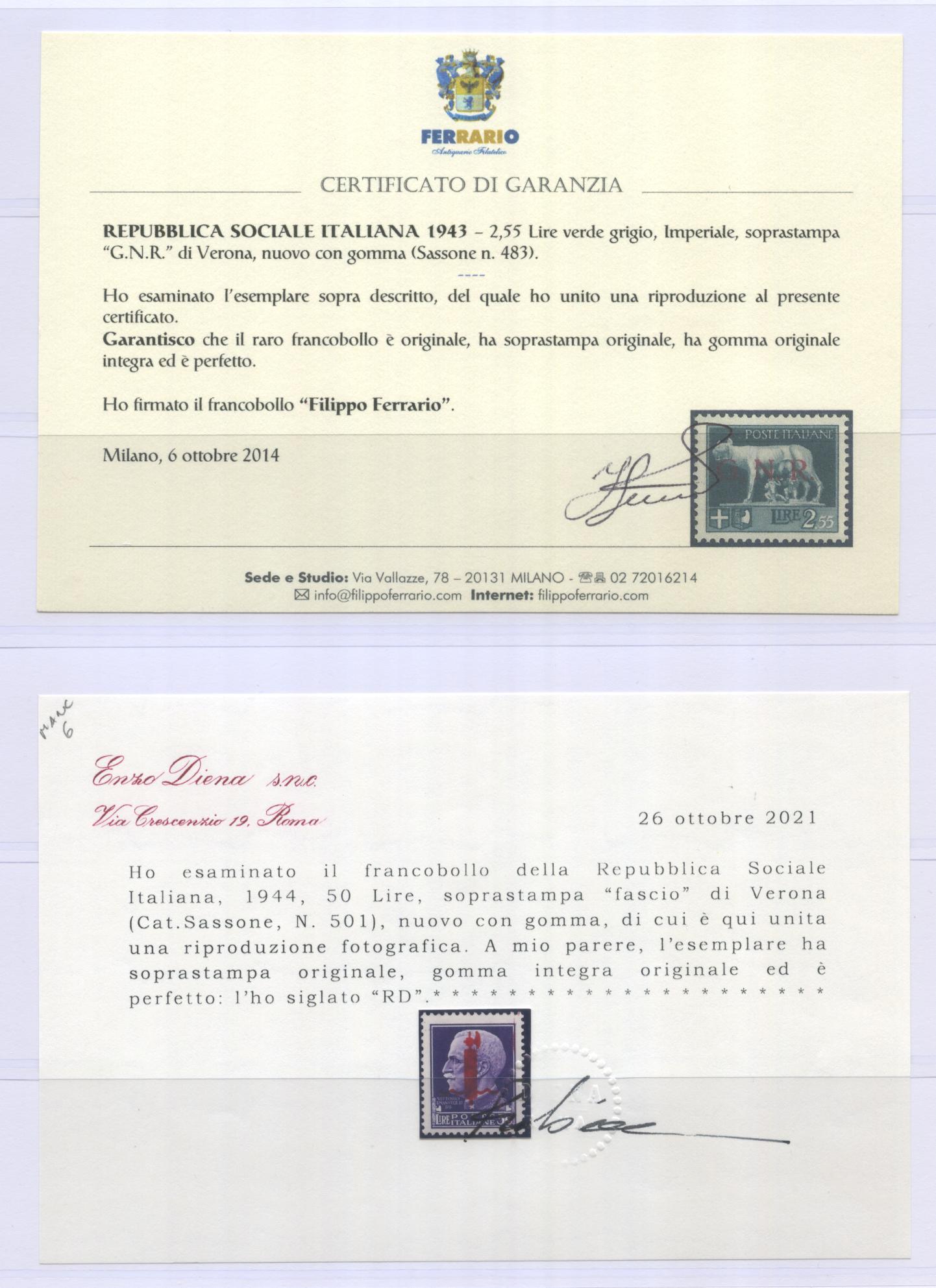 Scansione lotto: RSI E LUOGOTENENZA 1943/44 COLLEZIONE CPL. 2 **  CERT.