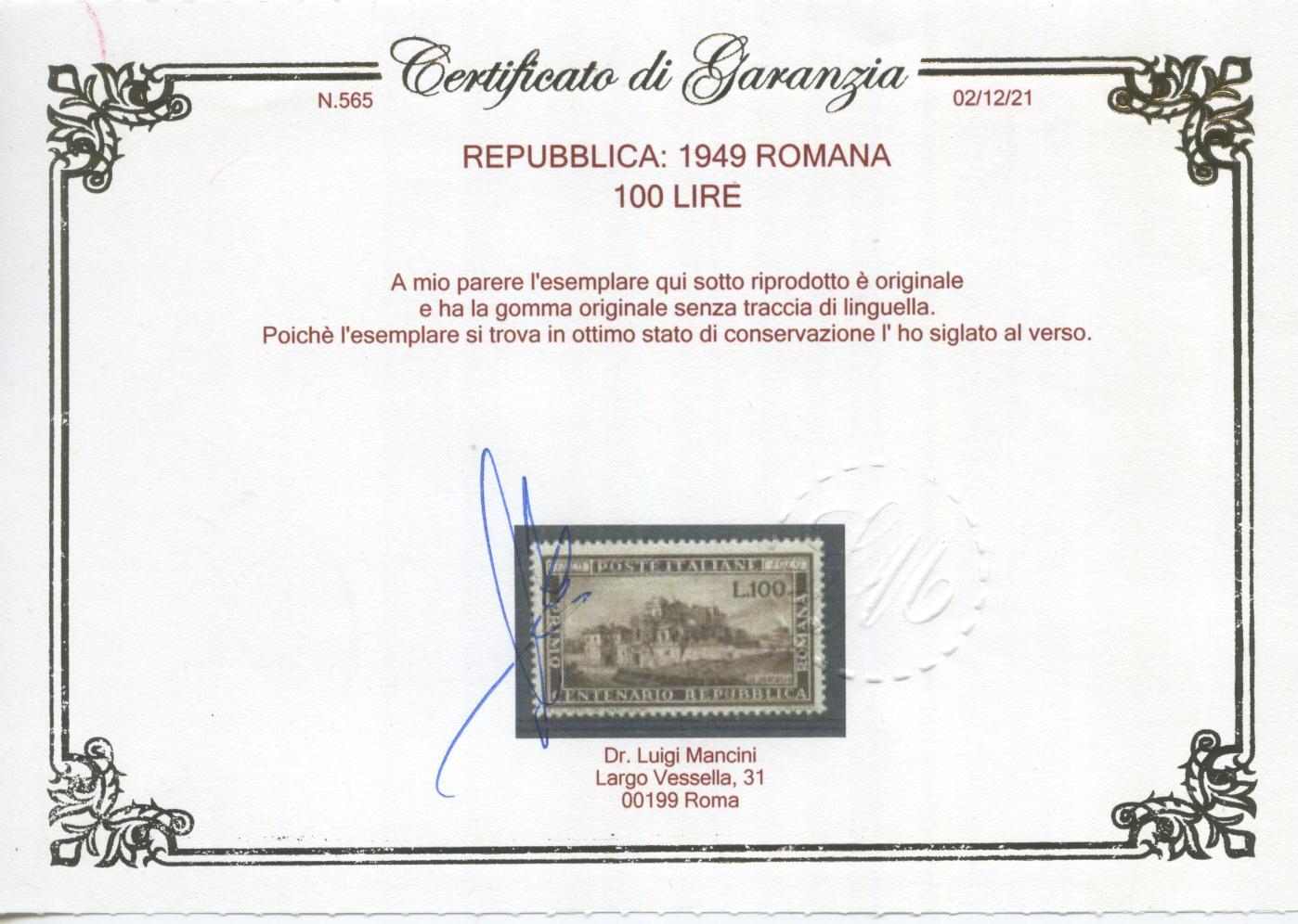 Scansione lotto: REPUBBLICA 1949 ANNATA CPL. 22V. 2 ** LUSSO CERT.