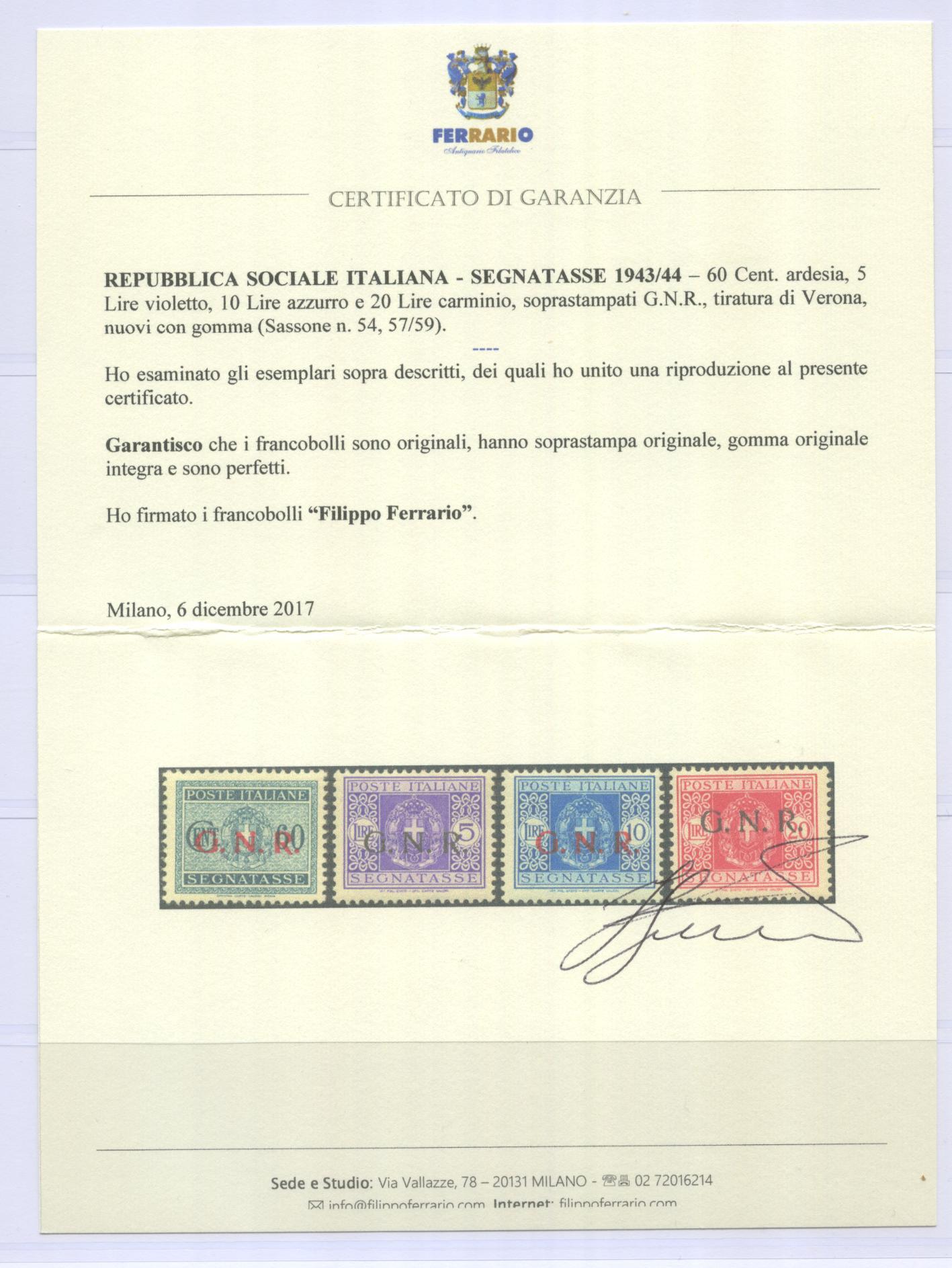 Scansione lotto: RSI E LUOGOTENENZA 1943/44 COLLEZIONE CPL. **  CERT.