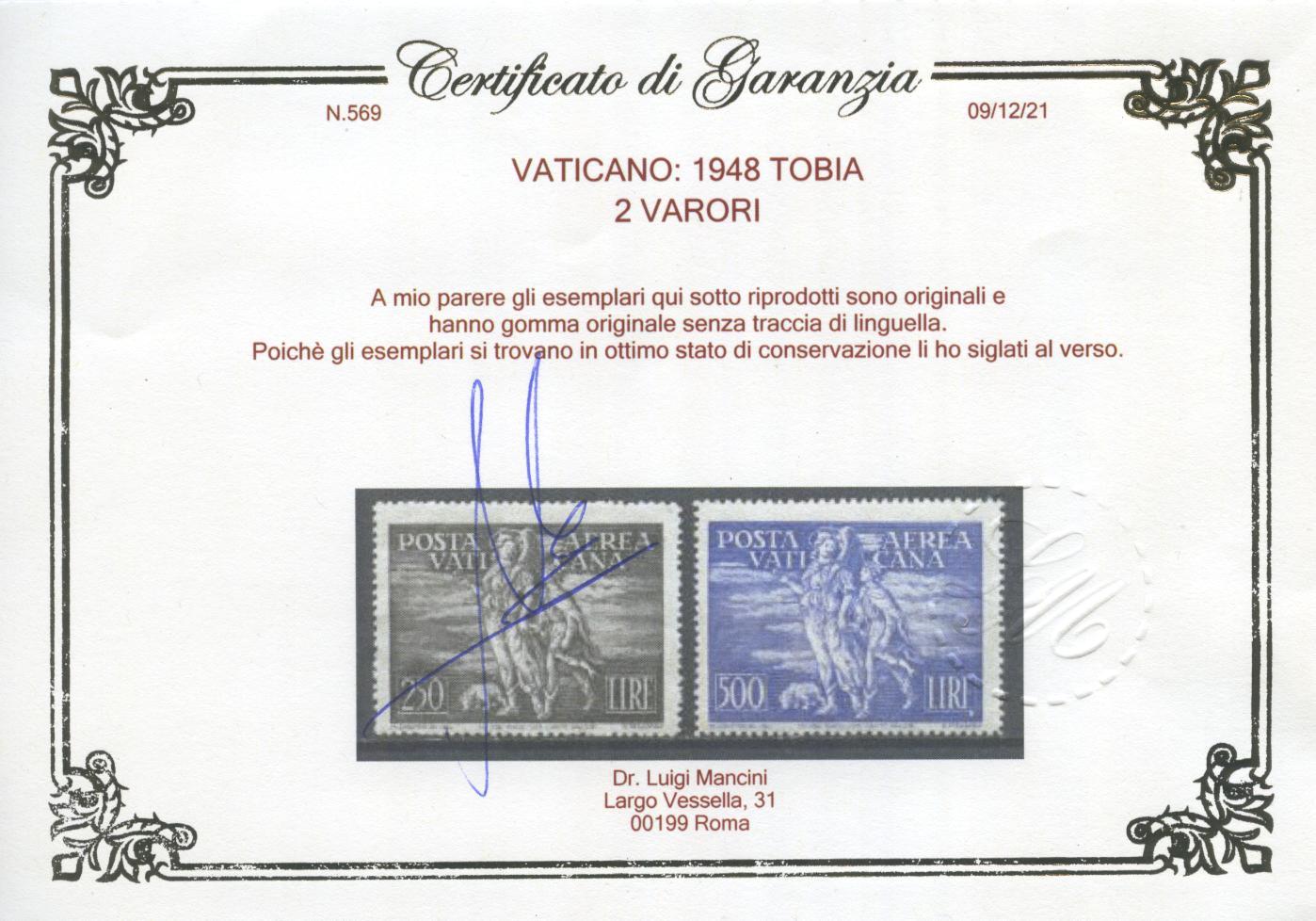 Scansione lotto: VATICANO 1948 TOBIA 2V. 2 ** CENTRATO CERT.