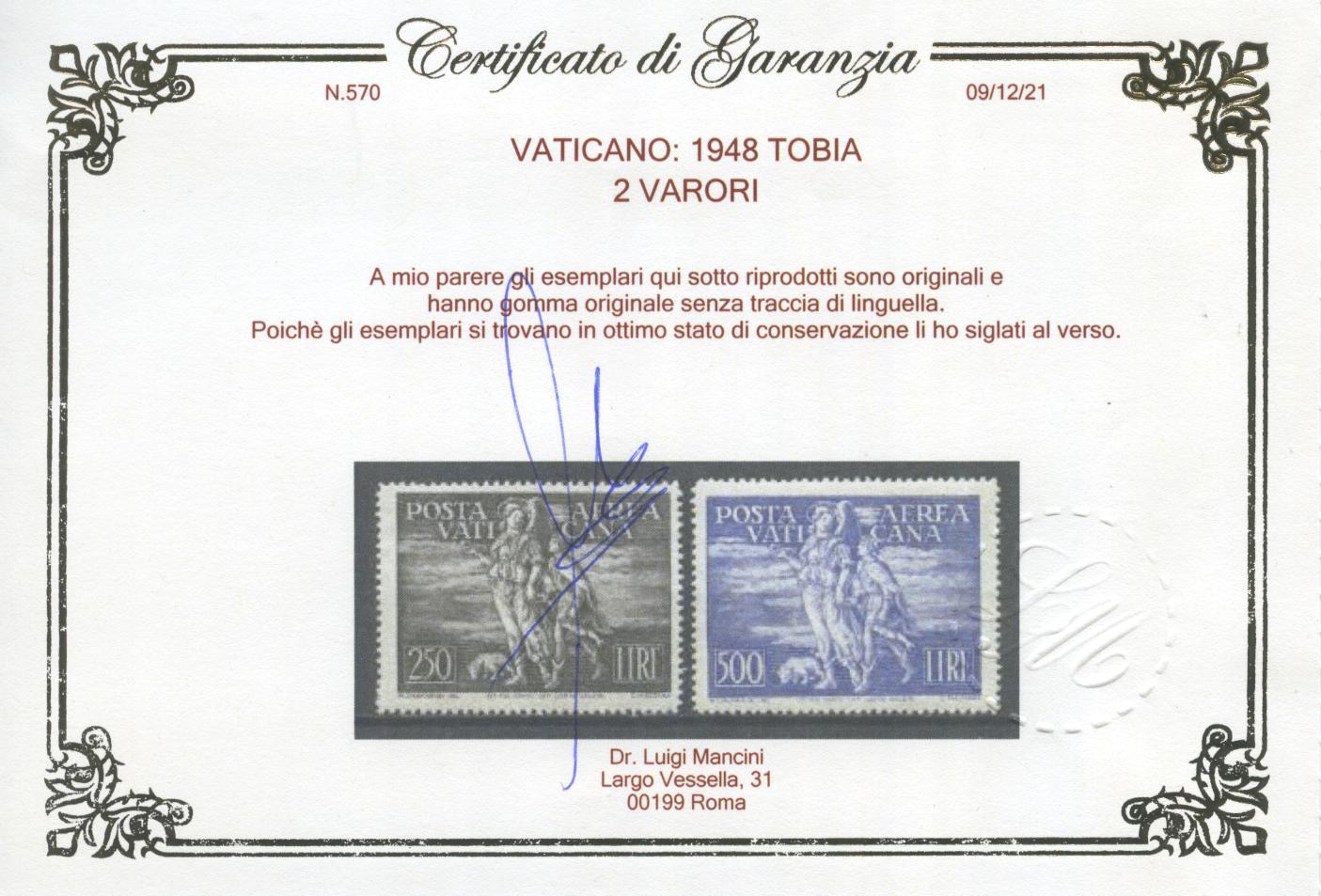 Scansione lotto: VATICANO 1948 TOBIA 2V. 2 **  CERT.