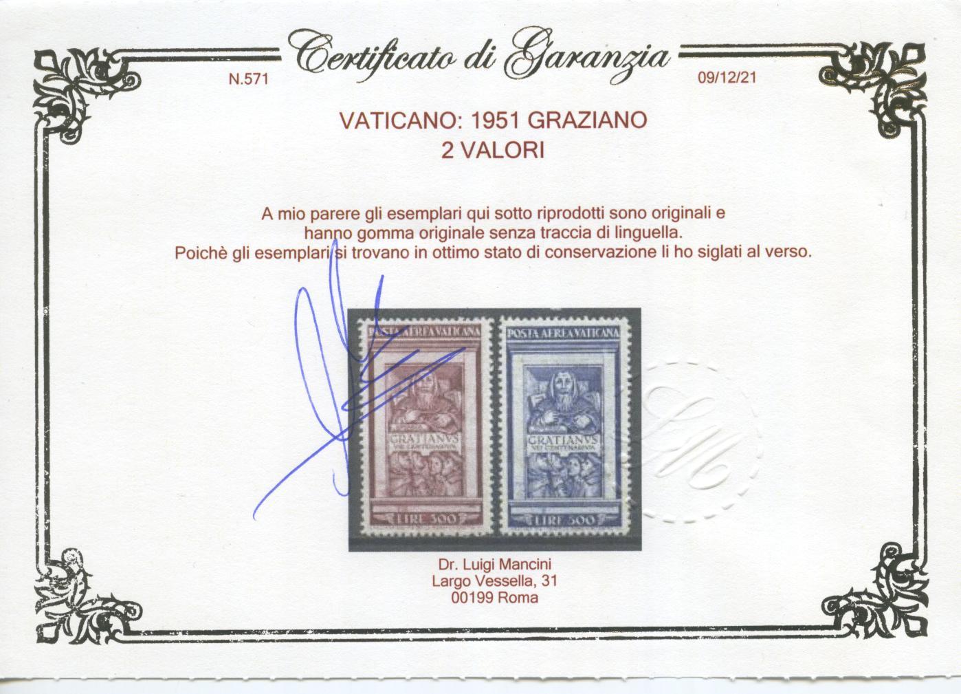 Scansione lotto: VATICANO 1951 GRAZIANO 2V. 5 ** LUSSO CERT.