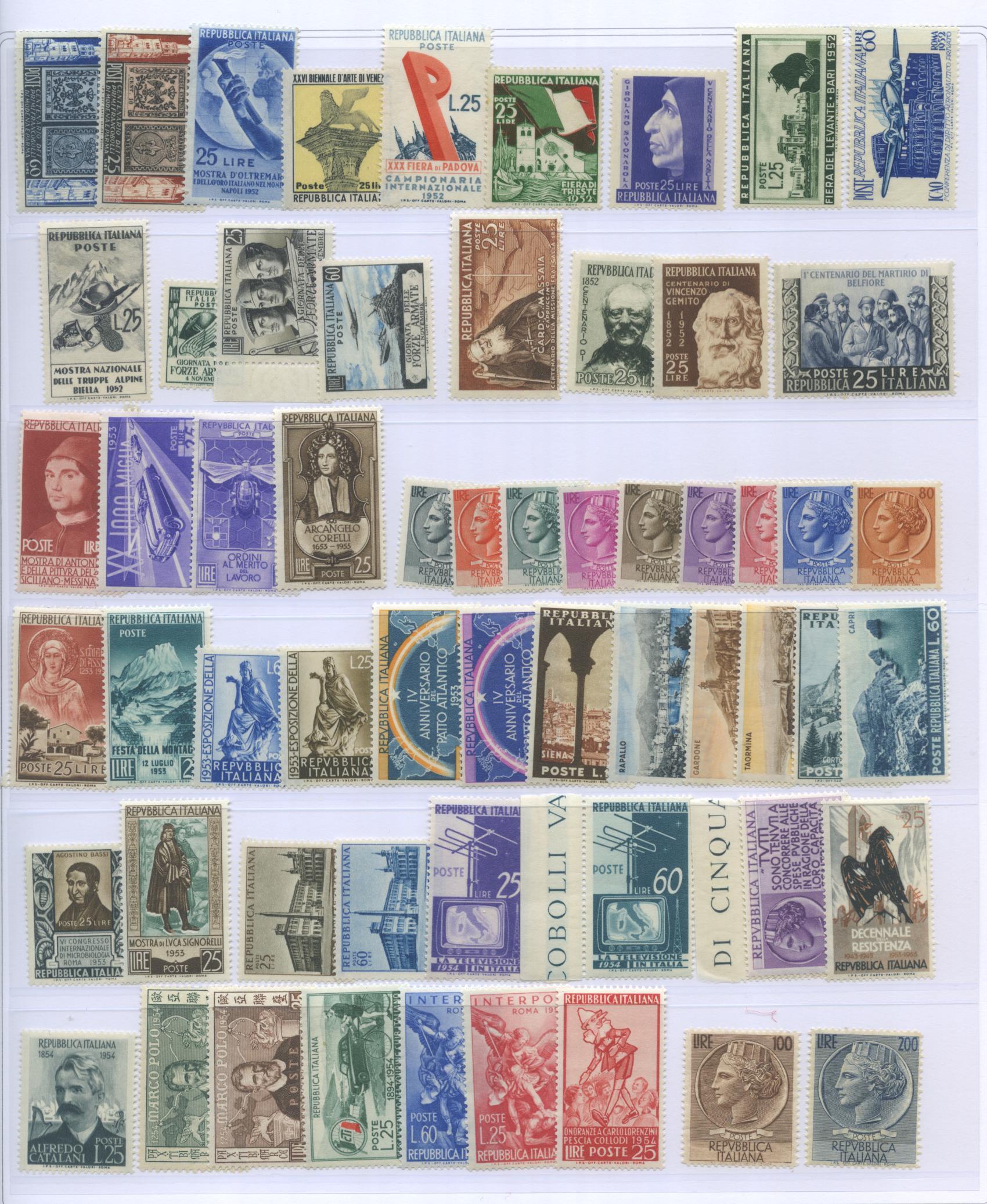Scansione lotto: REPUBBLICA 1945/54 RACCOLTA CPL. ** CENTRATO CERT.