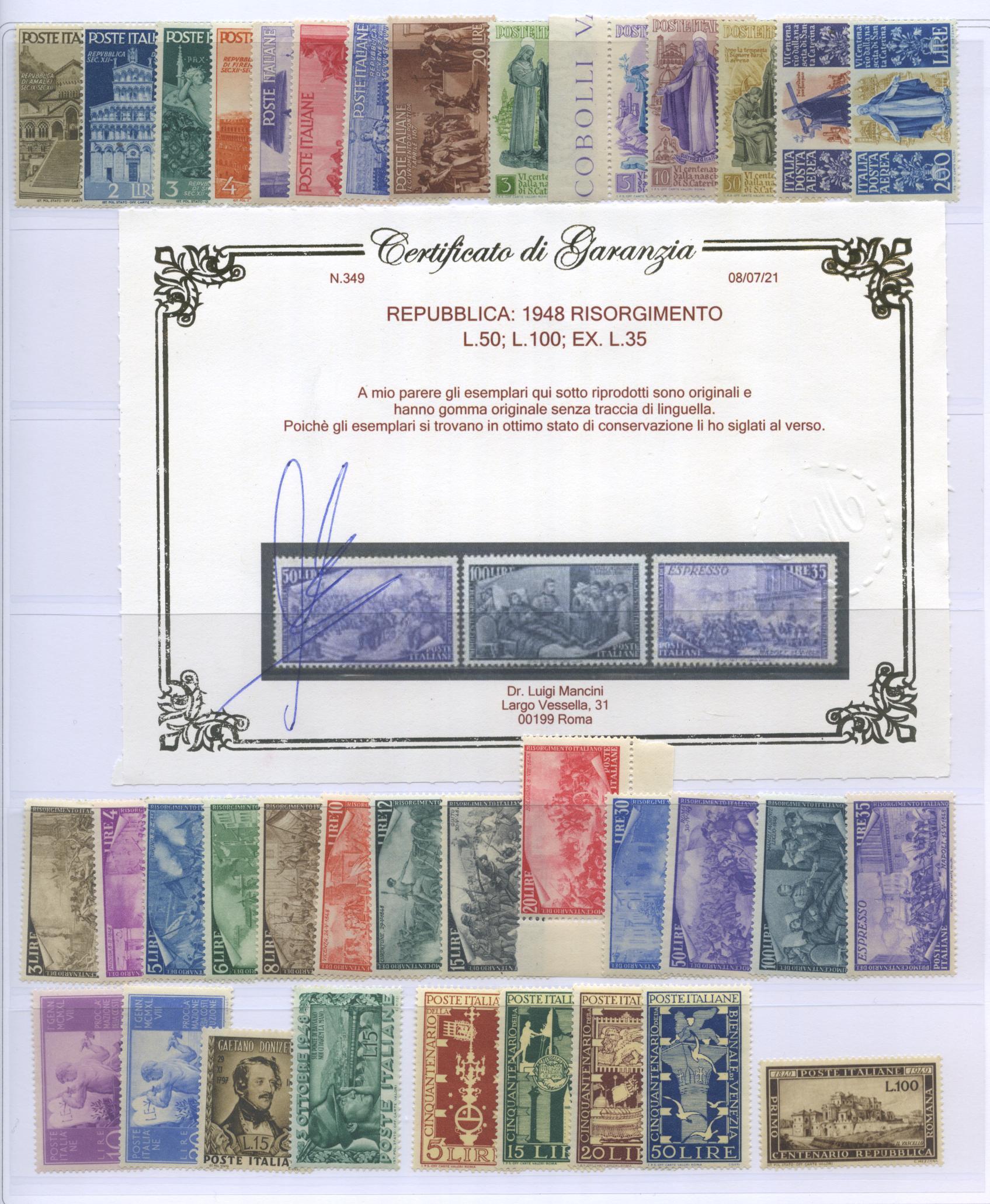 Scansione lotto: REPUBBLICA 1945/54 RACCOLTA CPL. CENTR. 2 **  CERT.