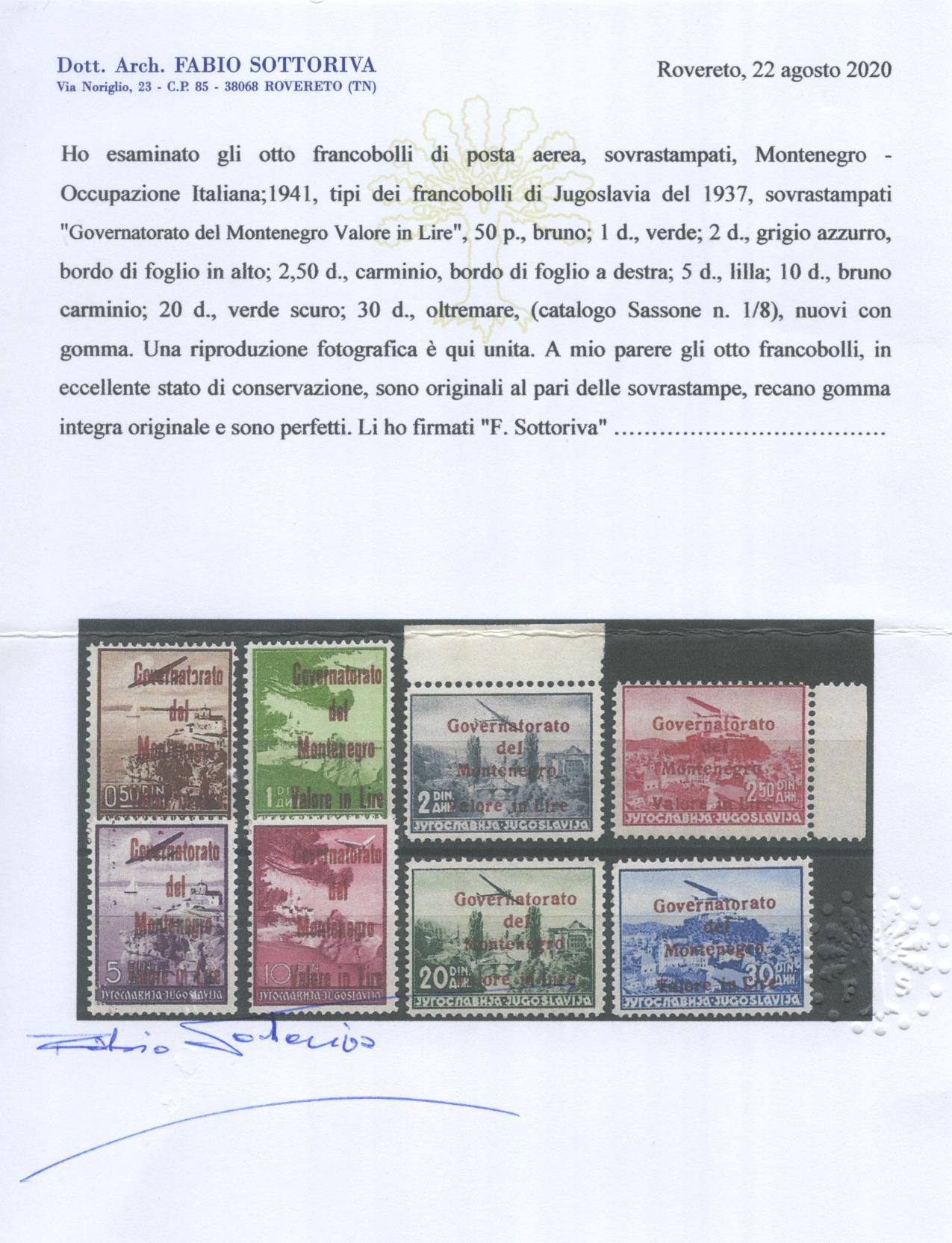 Scansione lotto: OCCUPAZIONI MONTENEGRO 1942 P.A. 8V. N.18/25 **  CERT.
