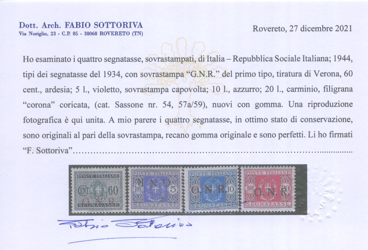 Scansione lotto: RSI E LUOGOTENENZA 1944 TASSE GNR 13V. 7 **  CERT.