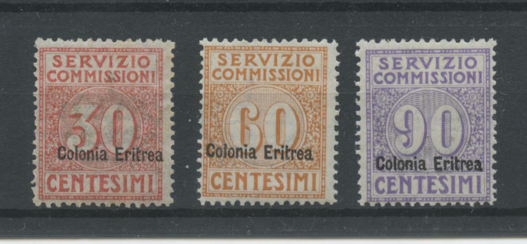 Scansione lotto: COLONIE ERITREA 1916 COMMISSIONI 3V. 3 * CENTRATO