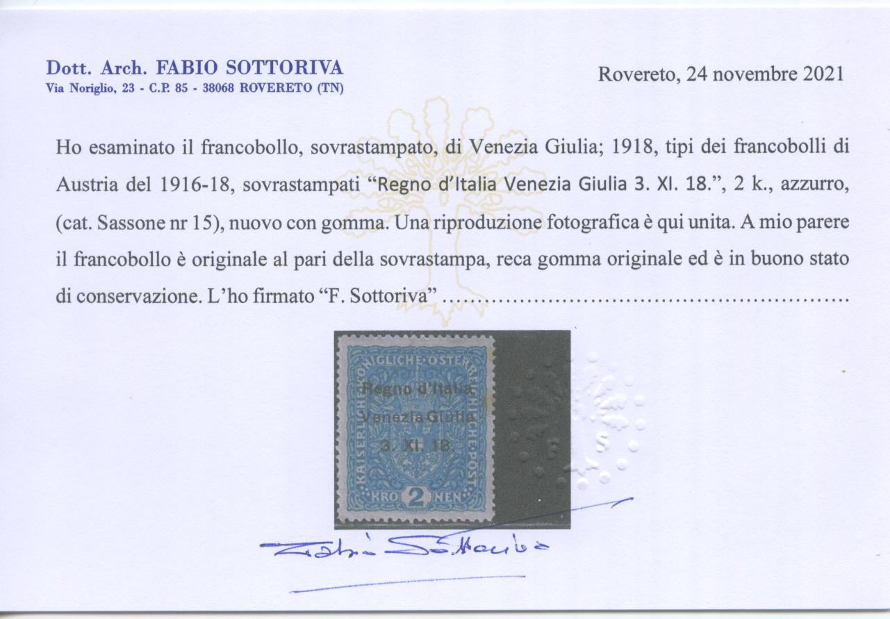 Scansione lotto: OCCUPAZIONI VENEZIA GIULIA 1918 2K. *  CERT.